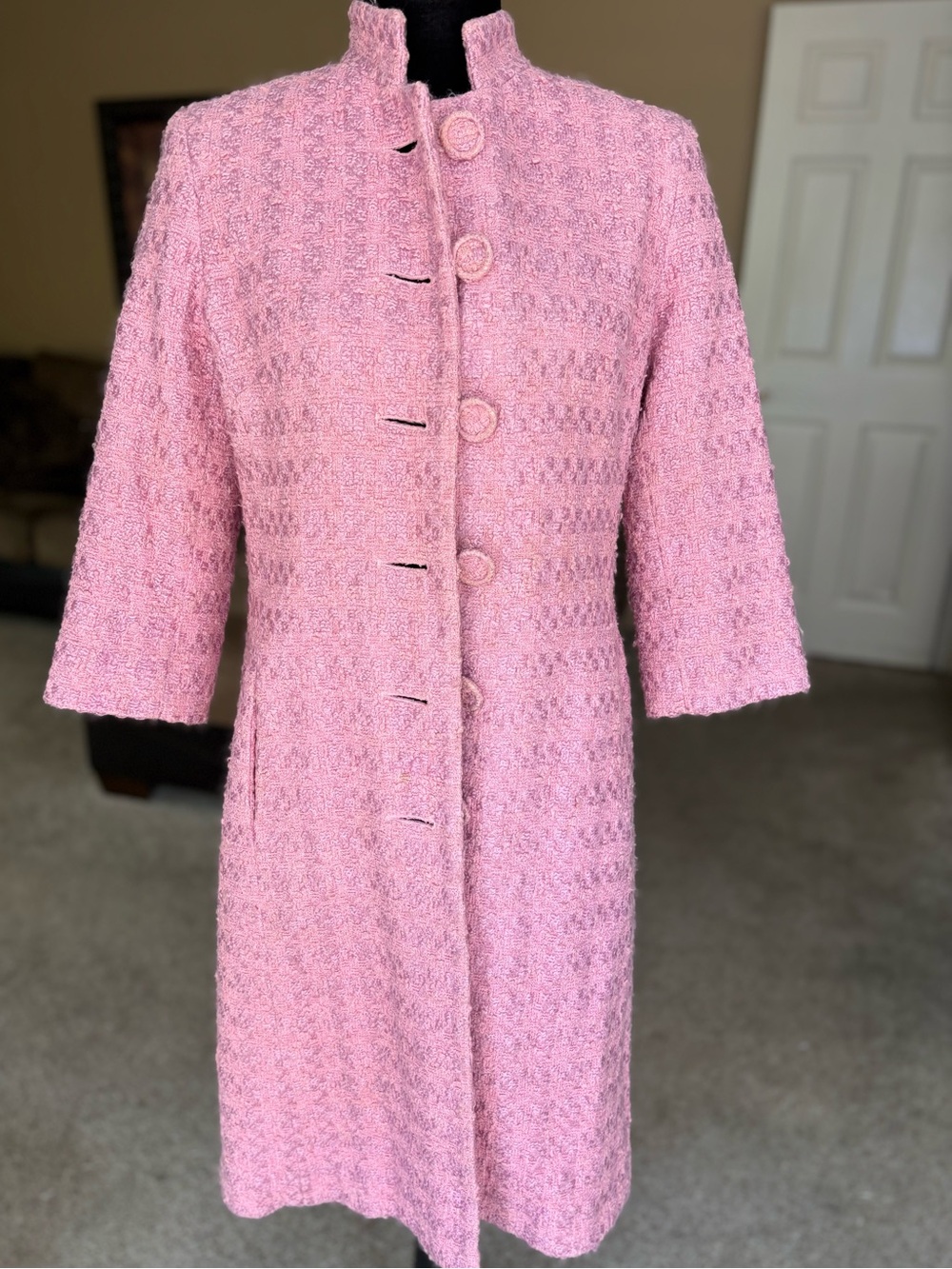INC International Concepts Pink Bouclé Jacket with Covered Buttons size 8
